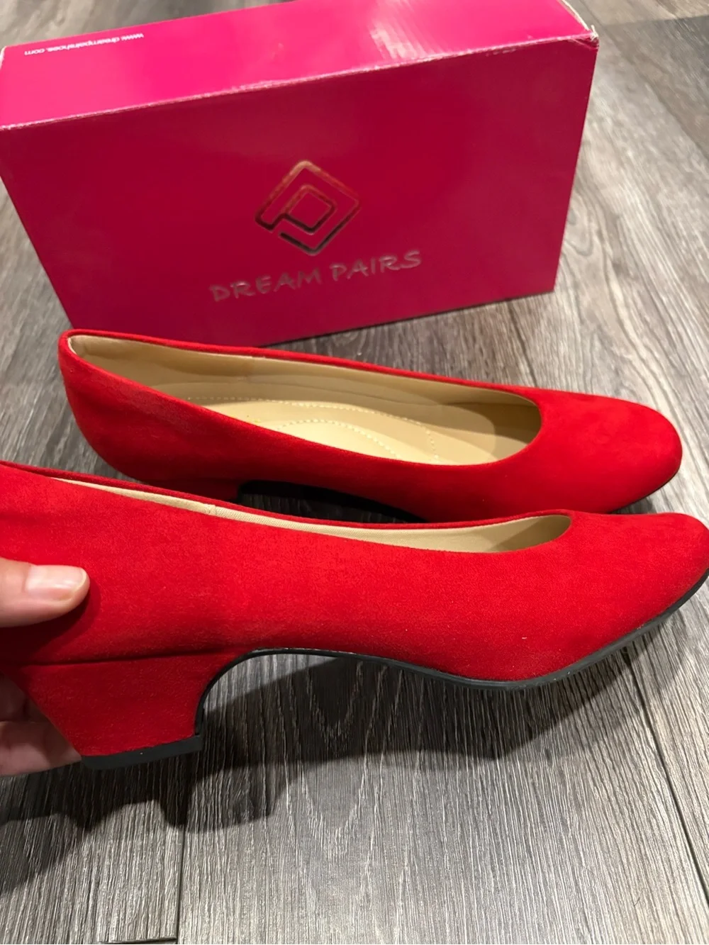Dream Pairs Red Low Block Heel Pumps